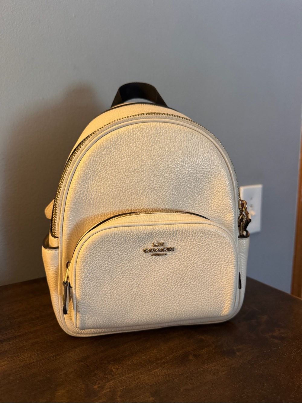 Coach Cream Pebbled Leather Mini Backpack with Gold Hardware